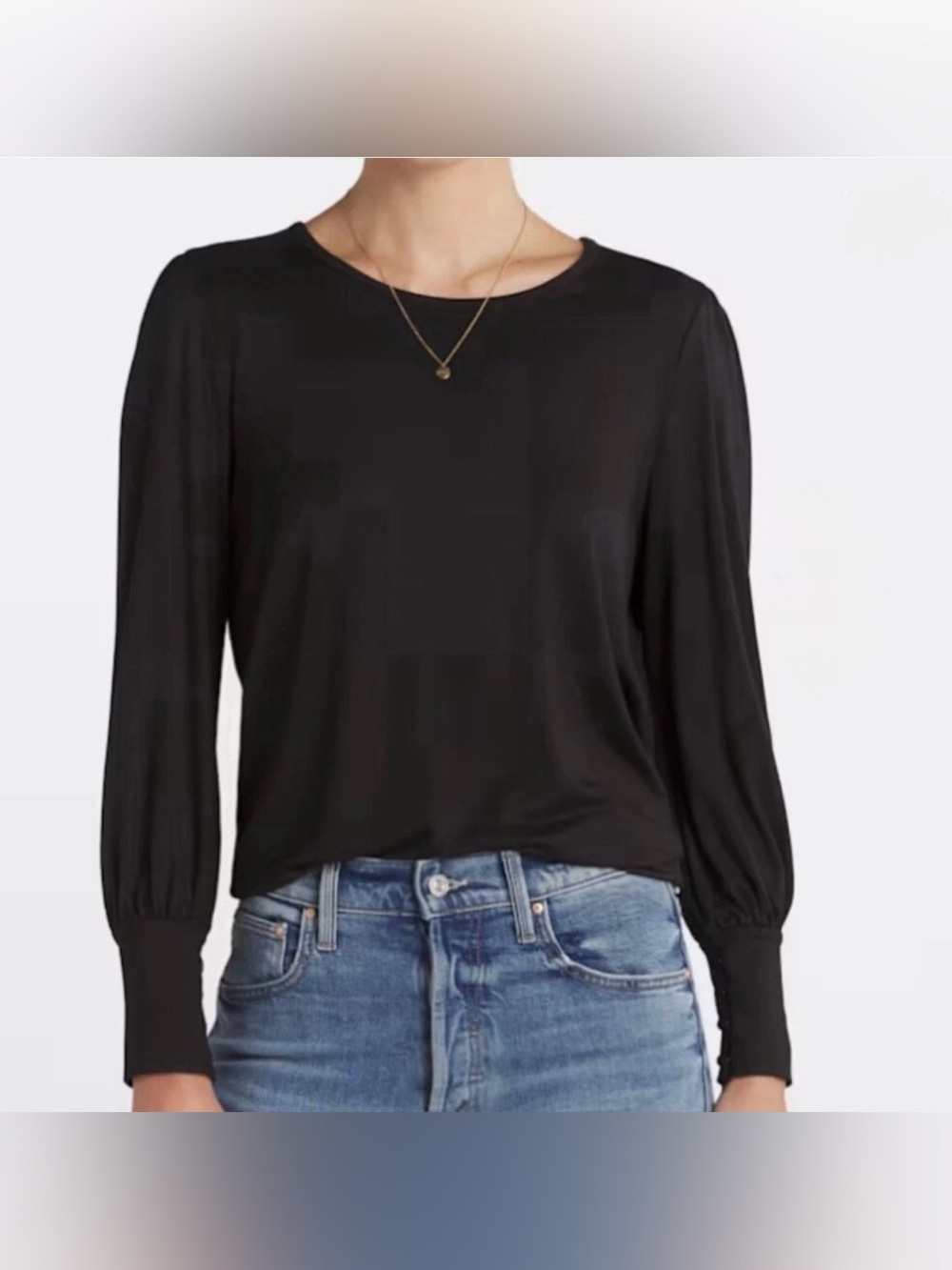 NWT! Pink Clover Raquelle Button Sleeve Detail Soft Knit Top Black Size Medium